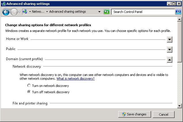 Disable Network Discovery (Windows 2008)