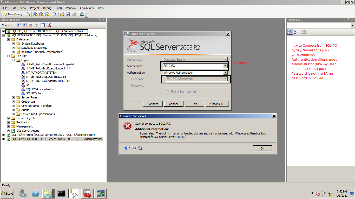 Connect With windows authentication Between 2 SQL Instance in 2 PC in ...