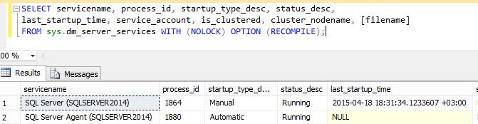 SQL Server Services Information